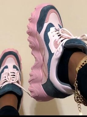 Women's Chunky Pink and Slate Fashion Sneakers